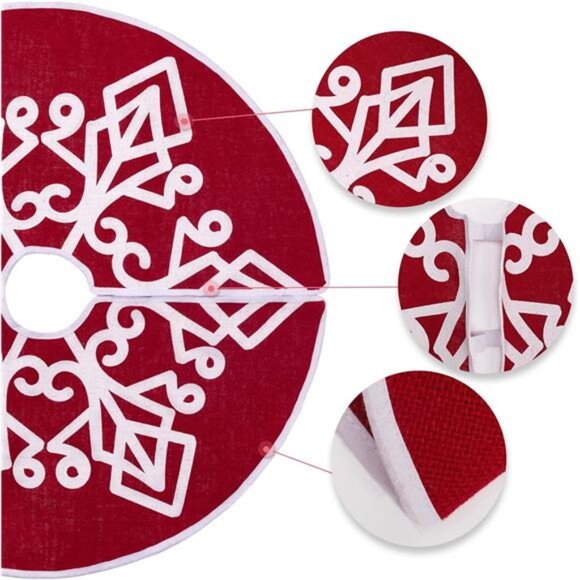 Christmas Burlap Tree Skirt, 30 Inch Farmhouse Red Tree Mat, Red - Picture 4 of 9